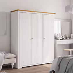 Cette garde-robe classique en bois, au design français, offre un grand espace de rangement pour garder vos vêtements, chaussu ...