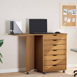 Vidaxl - Armoire roulante avec bureau moss marron miel bois de pin