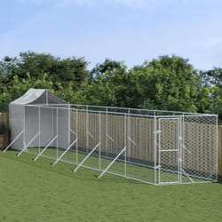 vidaXL Chenil d'extérieur pour chiens avec toit argenté 2x14x2,5 m