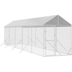 Chenil d'extérieur pour chiens avec toit argenté 2x10x2,5 m vidaXL