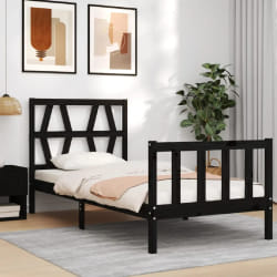 VIDAXL Cadre de lit Bois de pin massif 75x190 - Noir