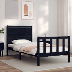 VIDAXL Cadre de Lit Bois de Pin - Noir 75x190 cm