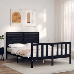 vidaXL Cadre de lit sans matelas noir bois de pin massif