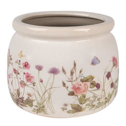 Pot de fleurs - CLAYRE & EEF - Ø 20x15 cm - Céramique - Beige - Fleurs roses