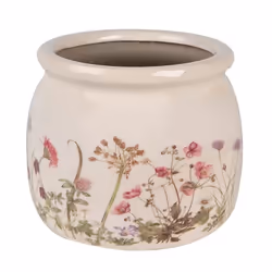 Pot de fleurs - CLAYRE & EEF - Ø 16x13 cm - Céramique - Beige - Fleurs roses