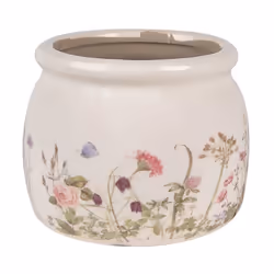 Pot de fleurs - CLAYRE & EEF - Ø 12x10 cm - Céramique - Beige - Fleurs roses