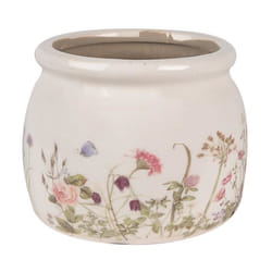 Pot de fleurs - CLAYRE & EEF - Ø 12x10 cm - Céramique - Beige - Fleurs roses