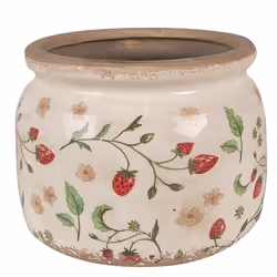 Pot de fleurs - CLAYRE & EEF - Modèle Champêtre - Ø 20x15 cm - Céramique - Motif Fraises Rouges
