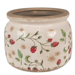 Pot de fleurs - CLAYRE & EEF - Modèle Champêtre - Ø 20x15 cm - Céramique - Motif Fraises Rouges