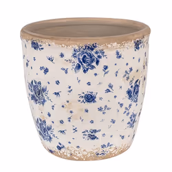 Pot de fleurs Ø 16x16 cm Beige Bleu Céramique Roses 6CE1658L
