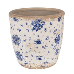 Pot de fleurs Ø 16x16 cm Beige Bleu Céramique Roses 6CE1658L