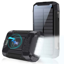 Solar Powerbank Batterie externe sans fil avec panneau solaire Charge rapide et fourniture dénergie 30 000 mAh Noir imoshion