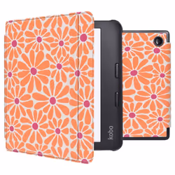 Design Slim Hard Sleepcover avec support Kobo Libra 2 / Tolino Vision 6 Orange Flowers Connect imoshion