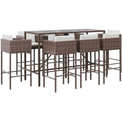 Vidaxl - Ensemble de bar de jardin 9 pcs avec coussins marron poly rotin