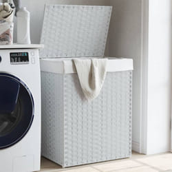 Vidaxl - Panier à linge avec couvercle blanc 46x33x60 cm résine tressée