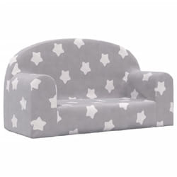 Canapé enfants 2 places gris clair avec étoiles peluche douce