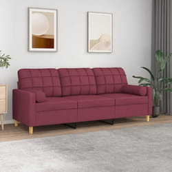 Vidaxl - Canapé 3 places avec oreillers décoratifs bordeaux 180 cm tissu