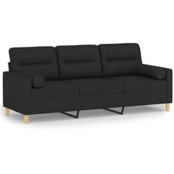 Canapé 3 places avec oreillers décoratifs noir 180 cm tissu