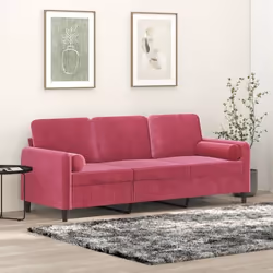 vidaXL Canapé 3 places avec oreillers bordeaux 180 cm velours