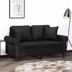 vidaXL Canapé 2 places avec oreillers décoratifs noir 120cm similicuir