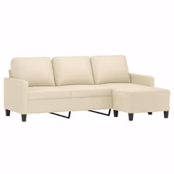vidaXL Canapé à 3 places avec repose-pieds Crème 180 cm Similicuir