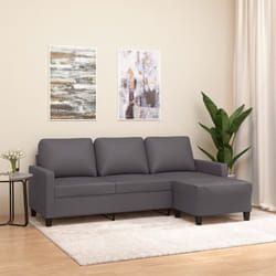 vidaXL Canapé à 3 places avec repose-pieds Gris 180 cm Similicuir