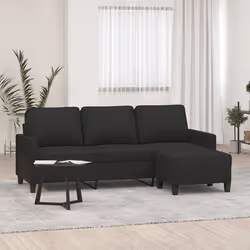 vidaXL Canapé à 3 places avec repose-pieds Noir 180 cm Tissu