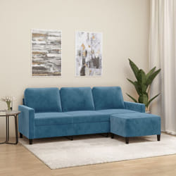 Canapé à 3 places avec repose-pieds Bleu 180 cm Velours Vidaxl