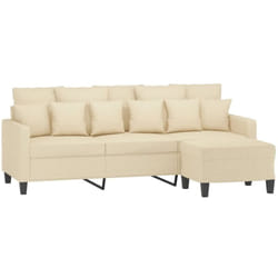 vidaXL Canapé à 3 places avec repose-pieds Crème 180 cm Tissu