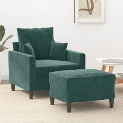 vidaXL Fauteuil et repose-pieds - Vert foncé velours