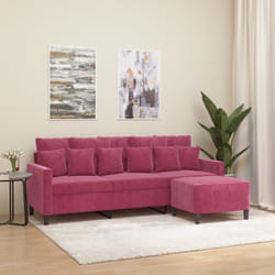 Canapé à 3 places et repose-pieds Rouge bordeaux 180 cm Velours Vidaxl