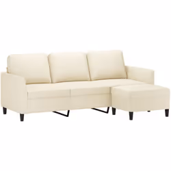 vidaXL Canapé à 3 places avec repose-pieds Crème 180 cm Similicuir