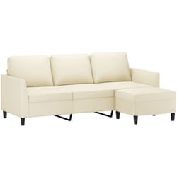 vidaXL Canapé à 3 places avec repose-pieds Crème 180 cm Similicuir