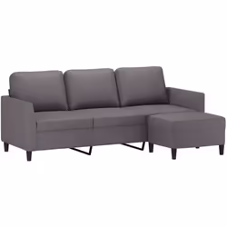 vidaXL Canapé à 3 places avec repose-pieds Gris 180 cm Similicuir