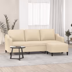 vidaXL Canapé à 3 places avec repose-pieds Crème 180 cm Tissu