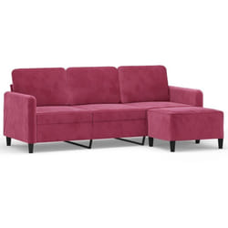 vidaXL Canapé à 3 places et repose-pieds Rouge bordeaux 180 cm Velours