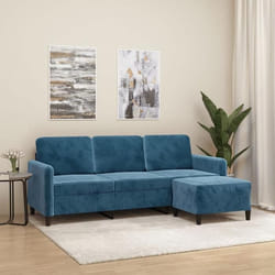 vidaXL Canapé à 3 places avec repose-pieds Bleu 180 cm Velours