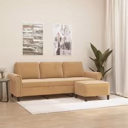 vidaXL Canapé à 3 places avec repose-pieds Marron 180 cm Velours