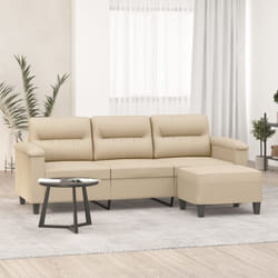 Vidaxl - Canapé 3 Places Avec Repose-pieds Crème 180 Cm Tissu Microfibre
