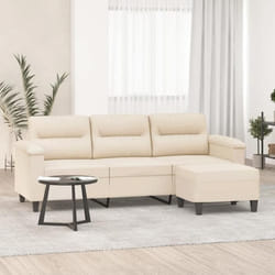 vidaXL Canapé 3 places avec repose-pieds Beige 180 cm Tissu microfibre canapé canapé avec repose-pieds canapé trois 3201236