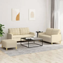 vidaXL Ensemble de canapés 3 pcs avec coussins Crème Tissu
