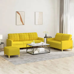 vidaXL Ensemble de canapés 3 pcs avec coussins Jaune clair Tissu