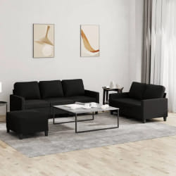 vidaXL Ensemble de canapés 3 pcs avec coussins Noir Tissu