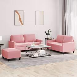 vidaXL Ensemble de canapés 3 pcs avec coussins Rose Velours