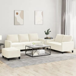 vidaXL Ensemble de canapés 3 pcs avec coussins Crème Velours