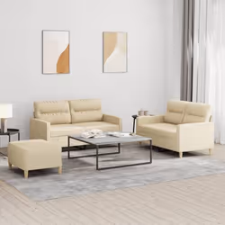 vidaXL Ensemble de canapés 3 pcs avec coussins Crème Tissu