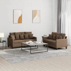 vidaXL Ensemble de canapés 2 pcs avec coussins - Marron Tissu