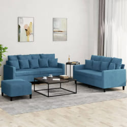 VidaXL Ensemble de canapés 3 pcs avec coussins - Velours Bleu