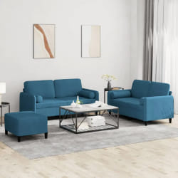 vidaXL Ensemble de canapés avec repose-pied et oreillers bleu
