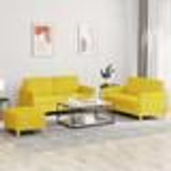 vidaXL Ensemble de canapés 3 pcs avec coussins Jaune clair Tissu